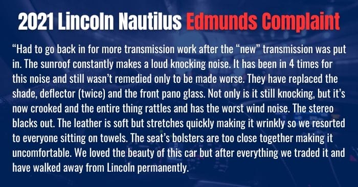 2021 Lincoln Nautilus Complaints