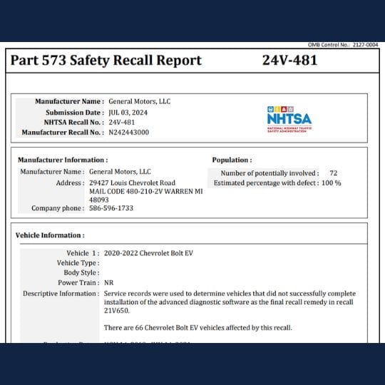 chevy bolt recall information