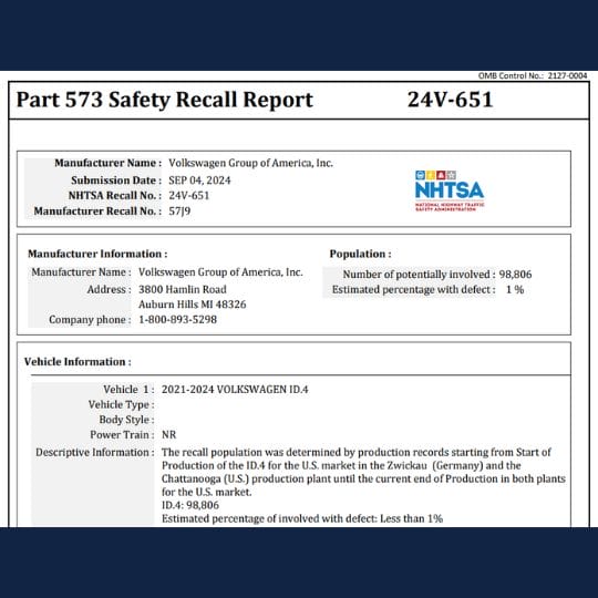 vw id4 recall information