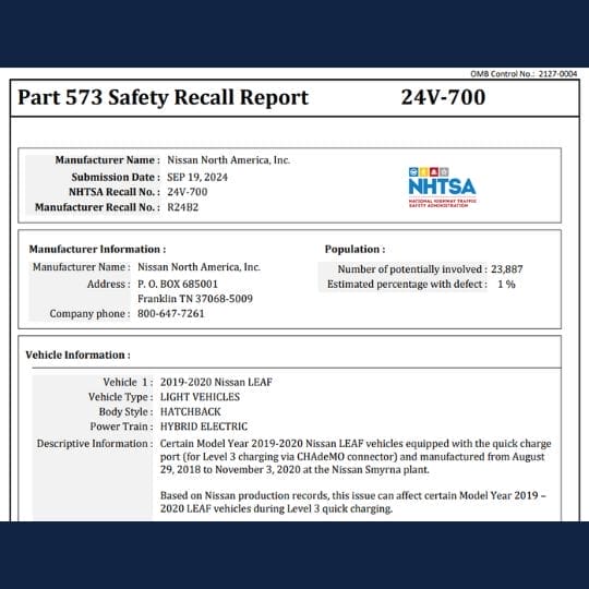 battery recall nissan leaf