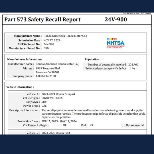 Honda Fuel Leak Recall