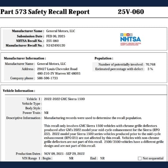 gmc grille recall
