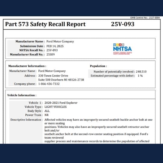 ford seatbelt recall