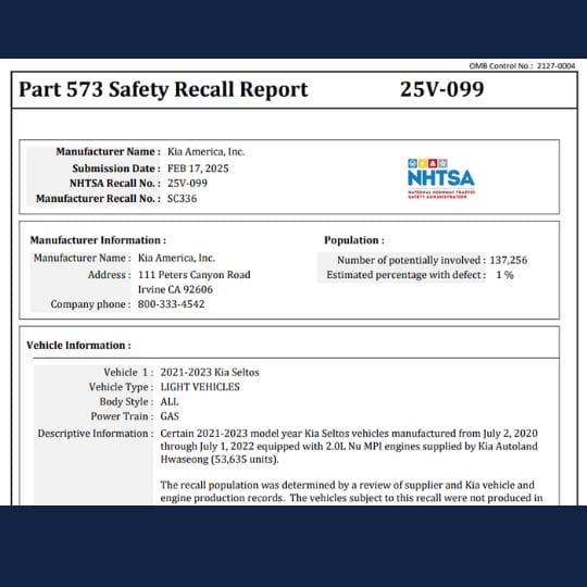 kia piston ring recall