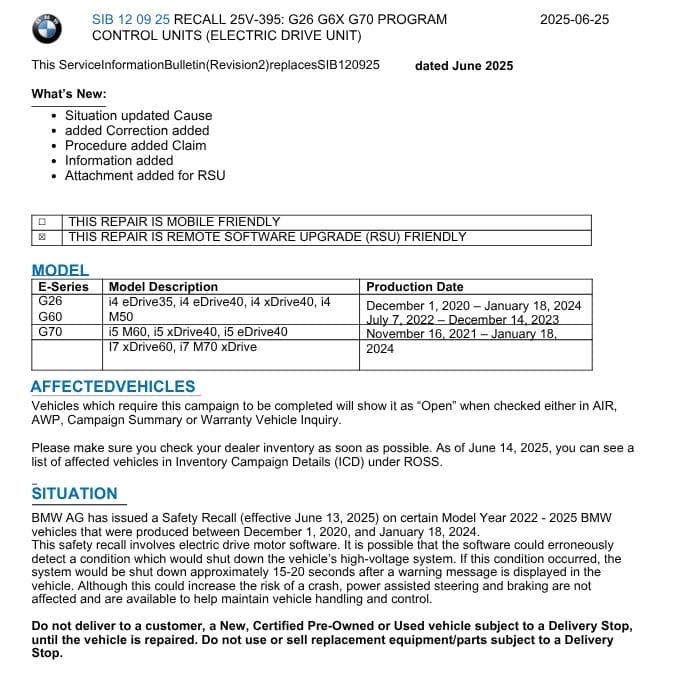 bmw ev loss of power recall