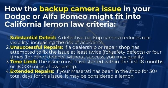 dodge alfa romeo backup camera issues