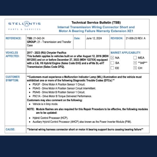 chrysler pacifica hybrid recall information