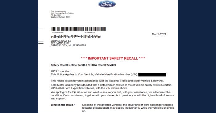 seat belt recall ford
