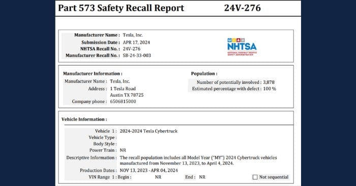 cybertruck recall info